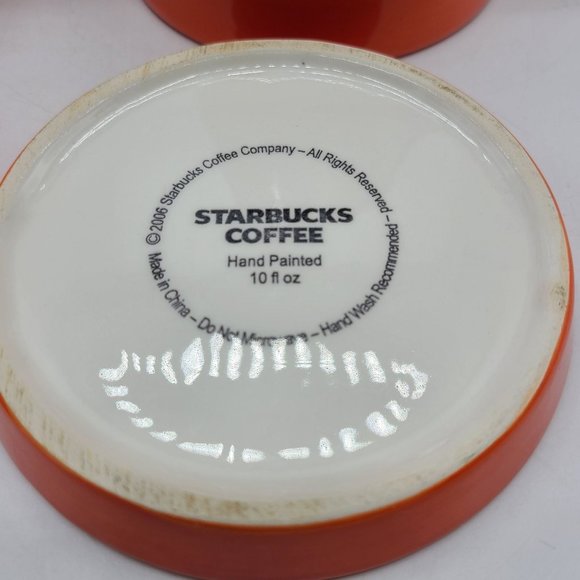 Starbucks 2006 Orange Spring Flower Planter Mugs and Saucers Set of 2 - Picture 7 of 9